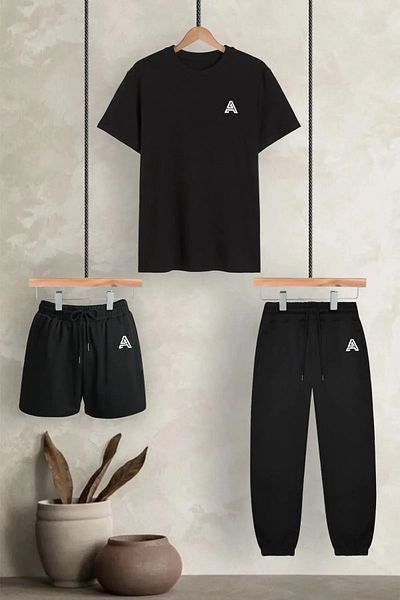 DAXİS Sportwear Company 3 Πακέτο - Μπλουζάκι με στάμπα, σορτς και φούτερ Jogger