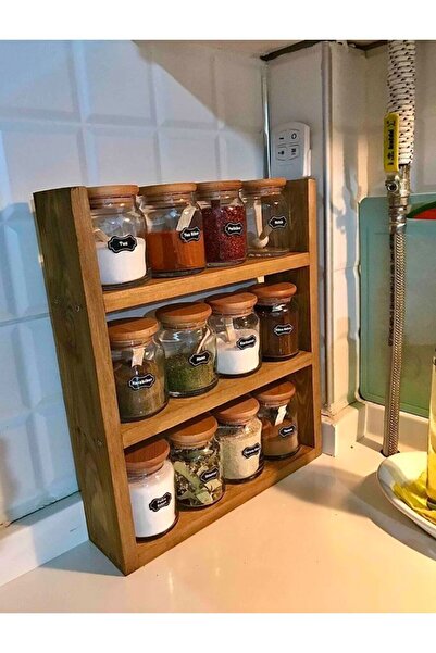 Genel Markalar Ahşap Baharatlık Standı Tezgah Üstü Düzenleyici Ahşap Raf Baha...