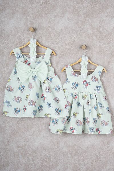 BUUFUU Baby Girl Cartoon Heroes Printed Dress with Bow and Bandana 6-24 Months