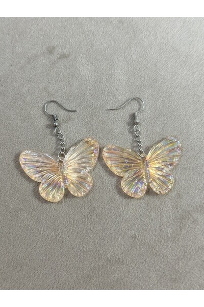 sleyshop Turuncu Renk Hologramlı Kelebek Küpe