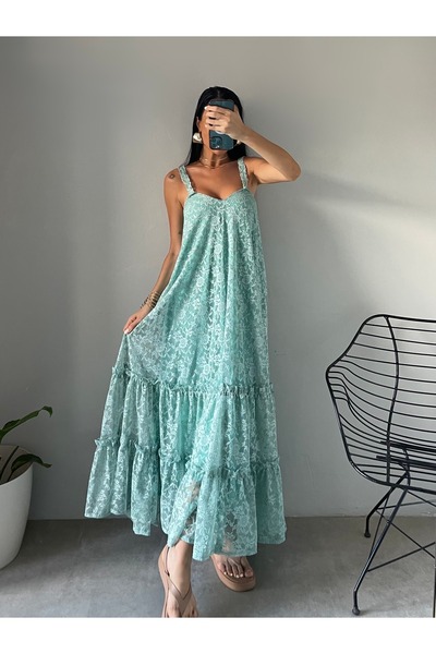 Rabury Butik Kuğu Askılı Astarlı Beyaz Tül Elbise