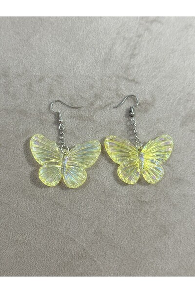 sleyshop Sarı Renk Hologramlı Kelebek Küpe