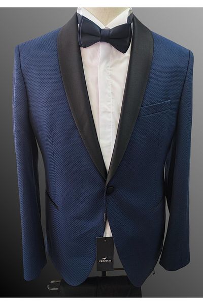crispino Navy Blue Men's Tuxedo Suit - Groom Suit Jacket and Trousers