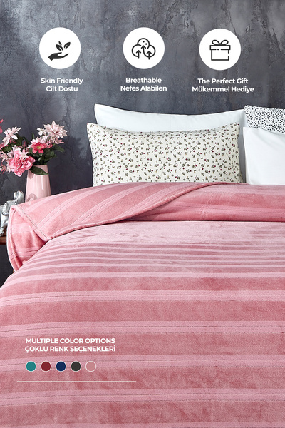 Evlen Home Collection Mayer Supersoft Soft Double Blanket Bedspread Powder