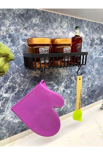 KITCHBATH Plastic Kitchen Shelf - With Hooks and Adhesive, Kitchen Organizer Organizer Shelf