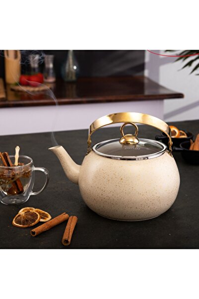 Evren Cream Küre Bitki Çayı Demliği 3 lt, Çay Bitki Çaydanlığı Büyük Boy 3 lt