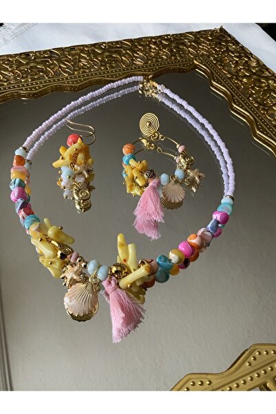 azra takı tasarım El yapımı deniz kabuğu ,midye figürlü mercan ve doğaltaş ,k...