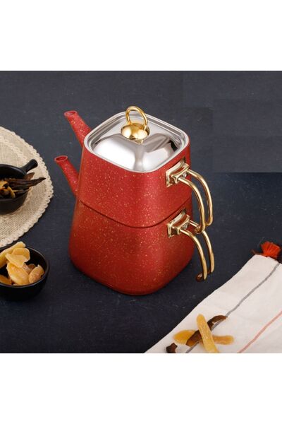 Evren Red Kare Çaydanlık Takımı Orta Boy (1,25+2,25 lt)