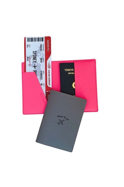 Smyrna Acar Mira Thermo Leather Double Color Passport Holder Passport Case Travel Wallet Gray-Neon Pink