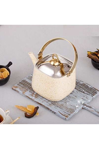 Evren Cream Kare Bitki Çayı Demliği 1,25 lt, Çay Bitki Çaydanlığı Küçük Boy 1...