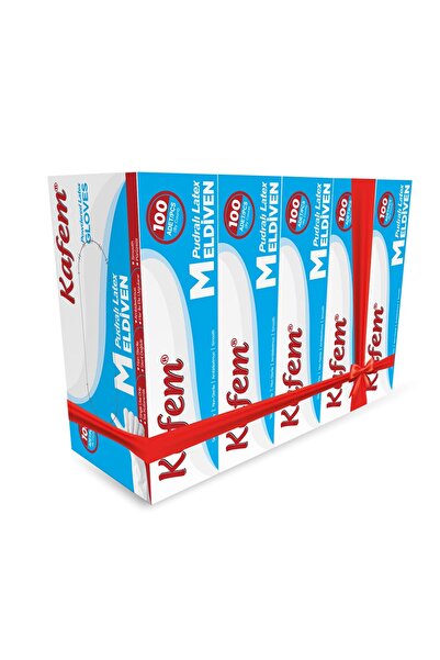 KAFEM Beyaz Lateks Eldiven Pudralı (M) 100 Lü X 5 Paket