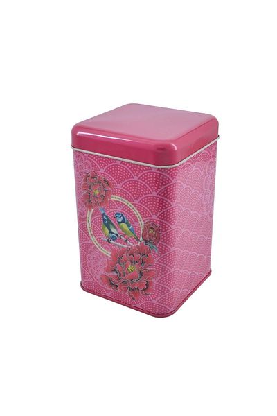 EVLE Ef022-d8 Blooming Red Patterned Square Metal Storage Container 11x11 Cm