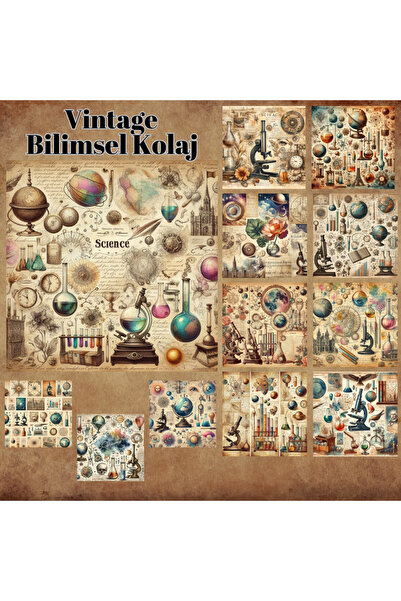 Pink Swan Craft Vintage naučni kolaž - set od 12 komada naljepnica za albume,...