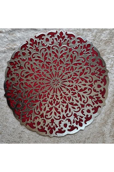 SEHARA Velvet/leather Embroidered/coffee table-tablecloth/faux Leather/46cm Round/burgundy-silver
