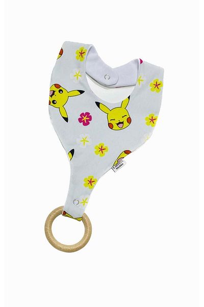Lumos Trade Pacifier Holder Bib - Pikachu Patterned 100% Cotton Fabric Pacifier Strap