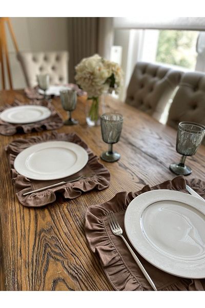 Decamor home 2 τμχ Αδιάβροχο καφέ Vintage Frilled American Service