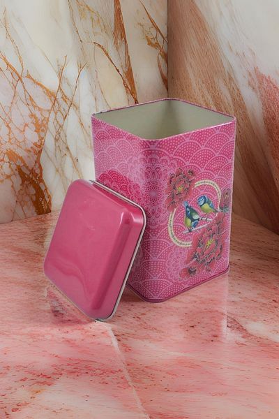 EVLE Ef022-d8 Blooming Red Patterned Square Metal Storage Container 11x11 Cm