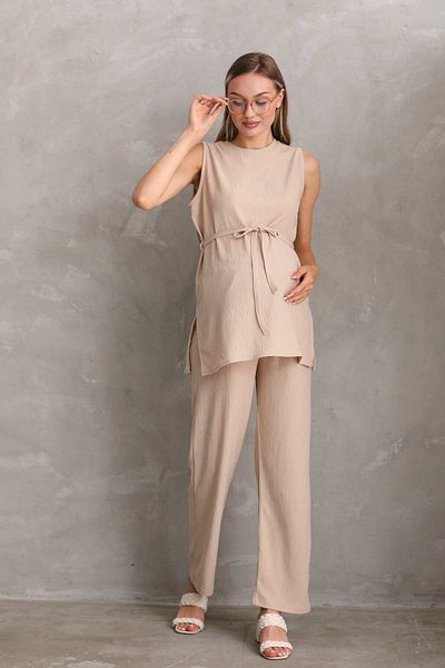 Miss Dünya Lissa Sleeveless Belted Bottom-Top Suit Set for Pregnant and Maternity