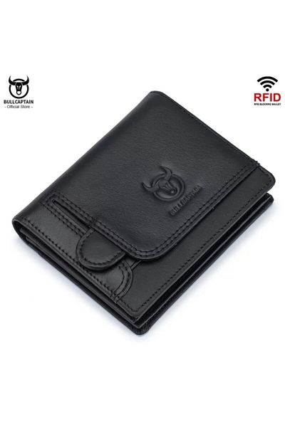BULLCAPTAIN Men's Genuine Leather Wallet-black