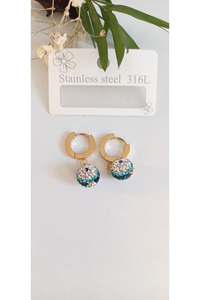 Feride Elegant Evil Eye Bead Detailed Steel Earrings - Women's 316L Guaranteed Set of 2
