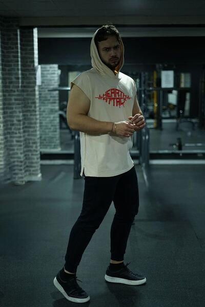 Oxlade Sports Tank Top Gym Plain Beige Hooded Fitness Tank Top Onstage®