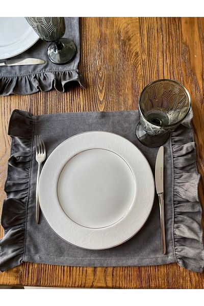Decamor home 2 Stain Resistant Smoked Grey Vintage Ruffled American Serving