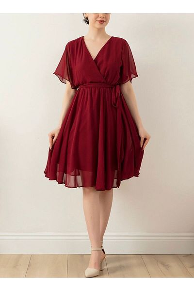 CİXAPLE Rochie din șifon drept cu mânecă scurtă