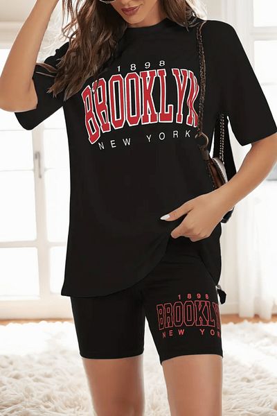 MODAGEN Set de jambiere tricou cu imprimeu Brooklyn negru pentru femei