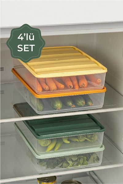 Vienev 4-Piece 3.5 Liter Colorful Bella Refrigerator Organizer Storage Container