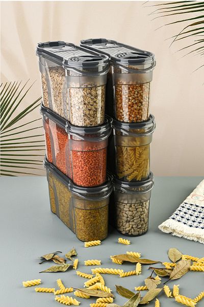 Vienev Labeled 6-Piece Food Container Set 1400 ml Anthracite