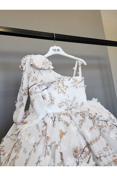 SCSTİL One Shoulder Beige Dress - Three-dimensional Floral Pattern