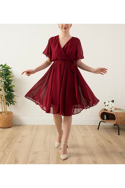 CİXAPLE Rochie din șifon drept cu mânecă scurtă