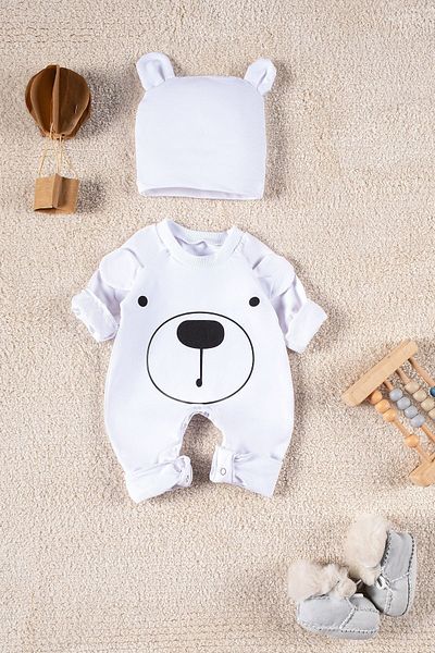 Mai Perla Children's Baby Rompers with Hat and Smiling Face