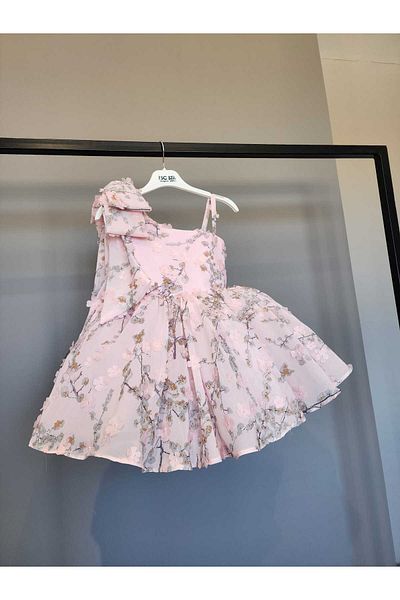 SCSTİL Pink One-Shoulder Flower Pattern Three-Dimensional Dress