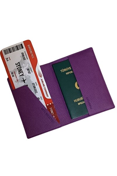 Smyrna Acar Mira Vegan Δερμάτινο κάλυμμα διαβατηρίου Θήκη διαβατηρίου με υφή μωβ