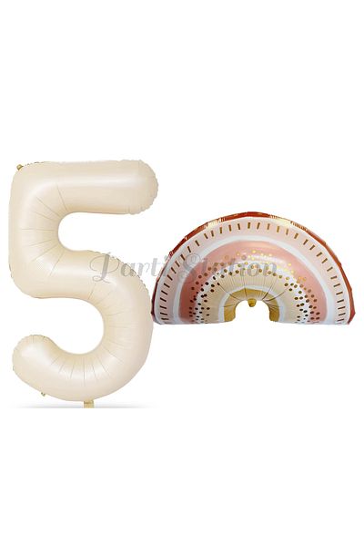 Parti Station 5 Year Old Bohemian Rainbow Balloon Set - Boho Rainbow Concept, Cream Number Balloon