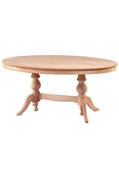 Evim Hizmet 170 Cm Çift Ayaklı Oval Yemek Masası - Cilasız Ham Ahşap