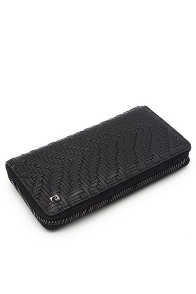 Pierre Cardin Unisex Black Leather Knitted Wallet - 11056