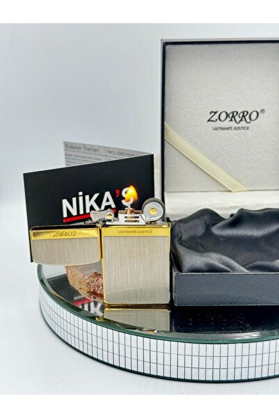 Zorro Marka Gold Şerit Premium Ultra İnce Benzinli Çakmak Metalik