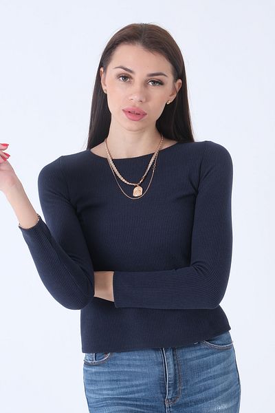 Feminist Knitted Crew Neck Sweater Navy Blue0103013