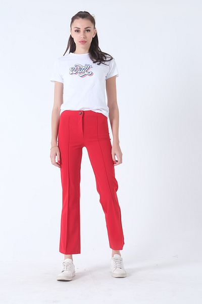 Feminist High Waist Grass Stitched Trousers Red0102070