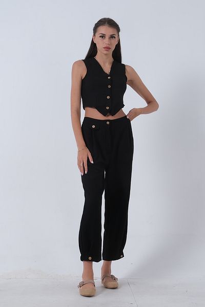 Feminist Linen Vest Suit Black0106321