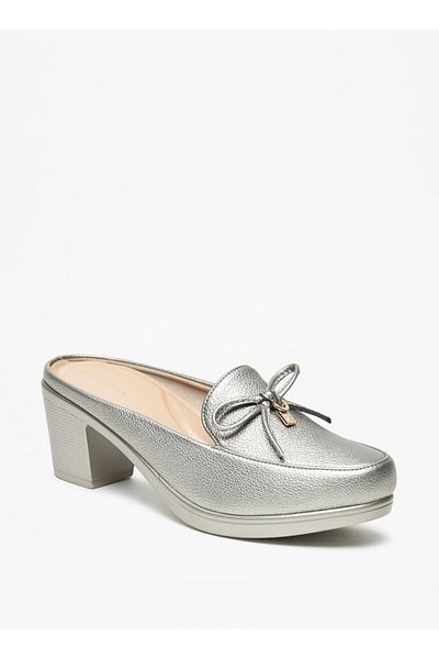 Flora Bella by Shoexpress Bow Accent Slip-On Mules with Block Heels