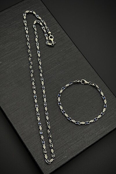 FRNCH 925 Ayar Gümüş İtalyan Model Zirkon Taşlı Gümüş Renk Erkek Bileklik/Kol...