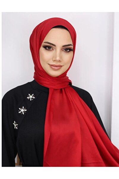 Trablus Janjan Shiny Satin Textured Hijab Evening Dress Chiffon Shawl