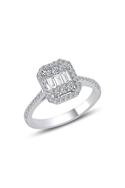 Sahira Jewelry Baget Beyaz Taşlı Ayarlanabilir Gümüş Renk Kaplama Kadın Yüzük