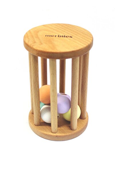 merbiles Doğal Ahşap Silindir Çıngırak Montessori Emekleme Yardımcısı Oyuncak...