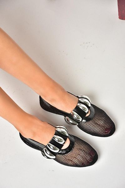 Fox Shoes S476668015 Dámské černé baleríny - síťovaný design