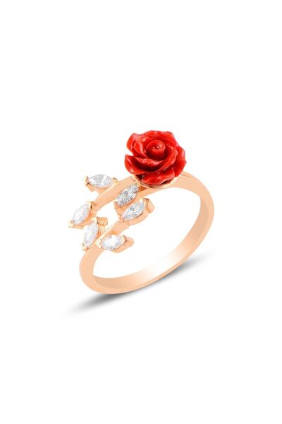 Sahira Jewelry Gül Motifli Sarmaşık 14k Rose Altın Kaplama Kadın Yüzük