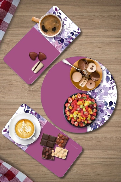 Decovetro Vintage Purple Flower Patterned 3-Piece Round Plate Set - Glass Presentation Service